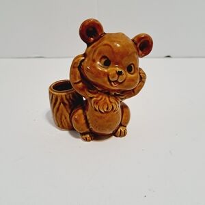 Vintage Anthropomorphic Happy Squirrel Glazed‎ Toothpick Holder